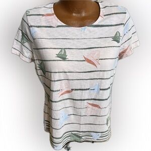 Chico’s stripe sailboat graphic short sleeved tee top NWOT 2/ L adorable!